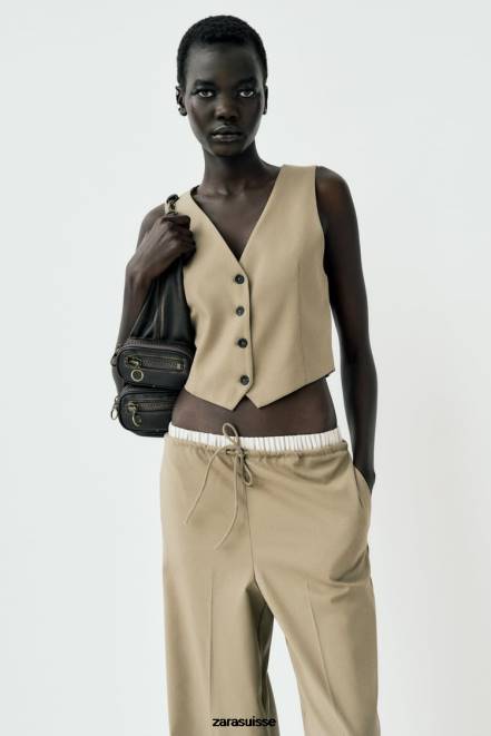 Zara vêtements P66V161 femmes gilet sur mesure chameau clair