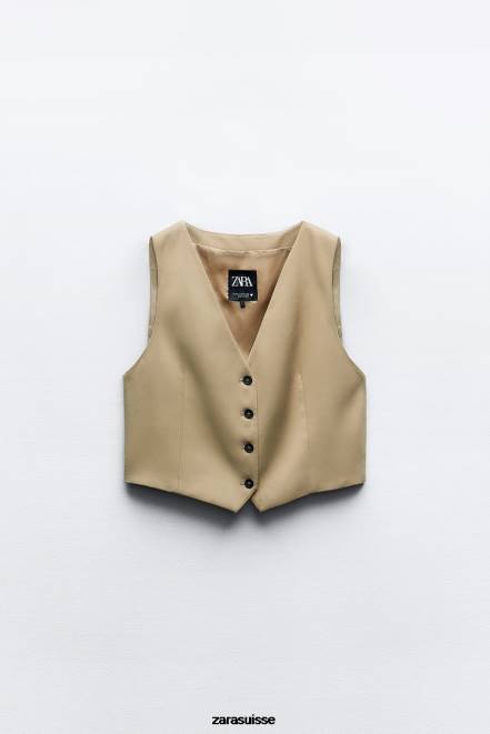 Zara vêtements P66V161 femmes gilet sur mesure chameau clair