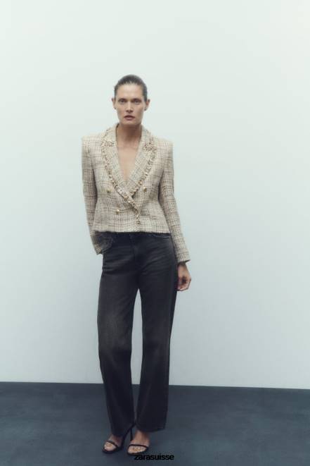 Zara vêtements P66V162 femmes veste texturée à double boutonnage multicolore