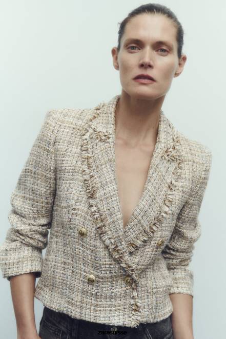 Zara vêtements P66V162 femmes veste texturée à double boutonnage multicolore