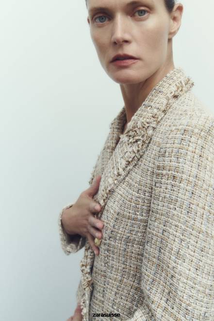 Zara vêtements P66V162 femmes veste texturée à double boutonnage multicolore