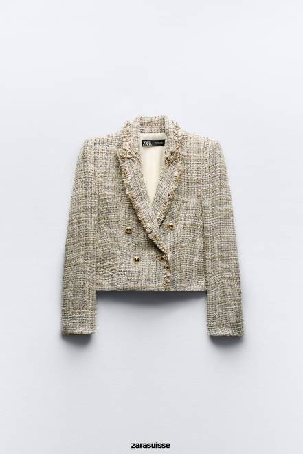 Zara vêtements P66V162 femmes veste texturée à double boutonnage multicolore