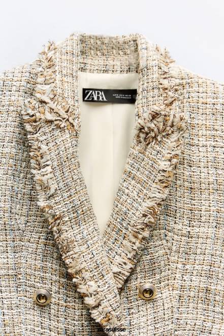 Zara vêtements P66V162 femmes veste texturée à double boutonnage multicolore