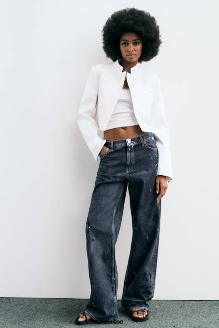 Zara vêtements P66V163 femmes blazer court blanc d'huître