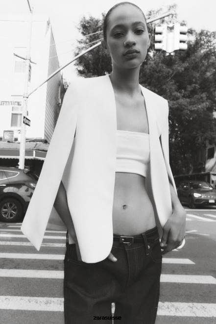 Zara vêtements P66V165 femmes blazer cape écru