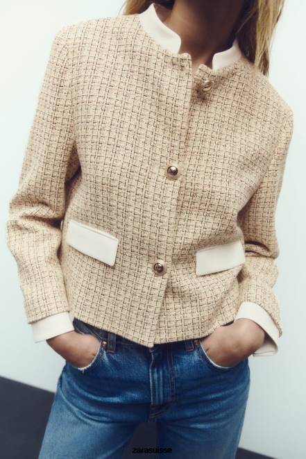 Zara vêtements P66V169 femmes blazer court texturé multicolore