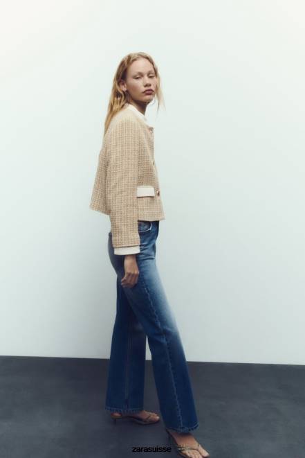 Zara vêtements P66V169 femmes blazer court texturé multicolore