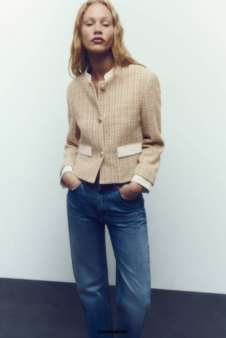 Zara vêtements P66V169 femmes blazer court texturé multicolore