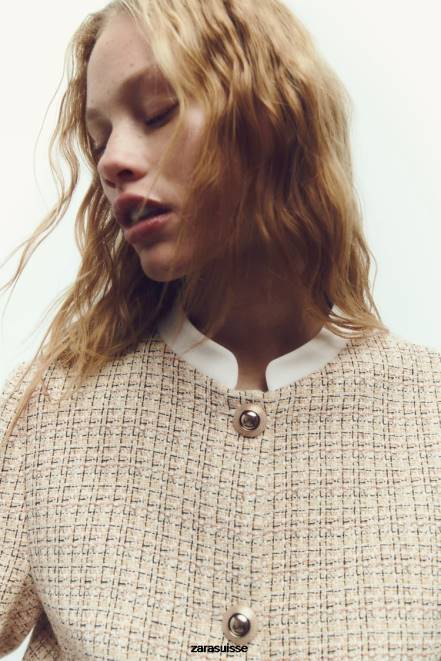 Zara vêtements P66V169 femmes blazer court texturé multicolore