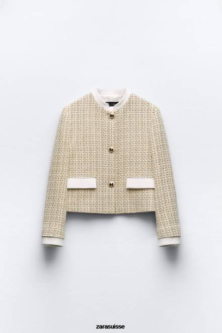 Zara vêtements P66V169 femmes blazer court texturé multicolore