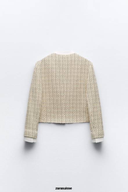Zara vêtements P66V169 femmes blazer court texturé multicolore