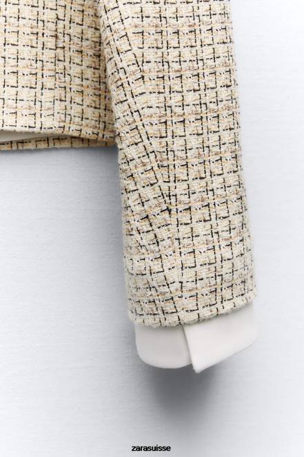 Zara vêtements P66V169 femmes blazer court texturé multicolore