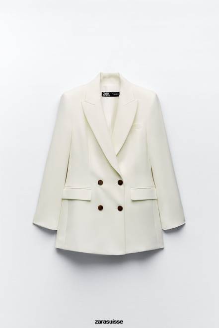 Zara vêtements P66V171 femmes blazer ajusté à double boutonnage écru