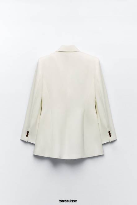 Zara vêtements P66V171 femmes blazer ajusté à double boutonnage écru