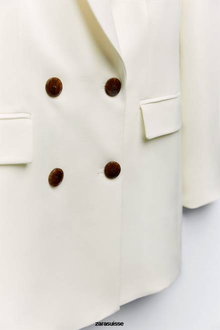 Zara vêtements P66V171 femmes blazer ajusté à double boutonnage écru