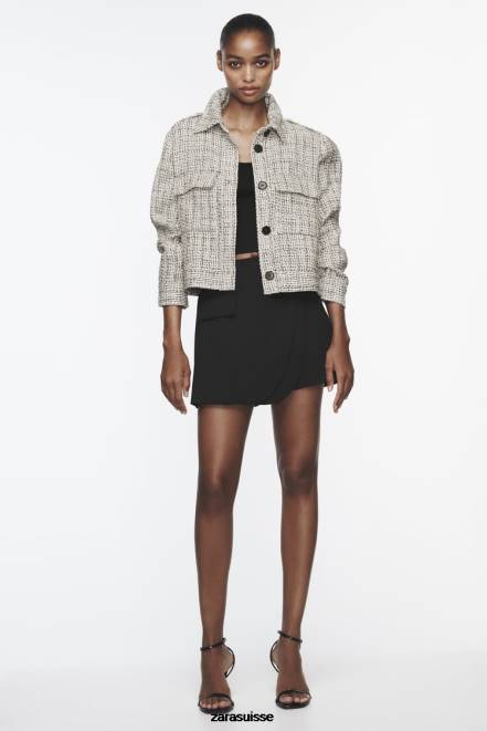 Zara vêtements P66V172 femmes blazer structuré avec poches plaquées écru/noir