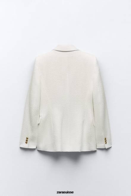 Zara vêtements P66V175 femmes veste texturée à double boutonnage blanc d'huître