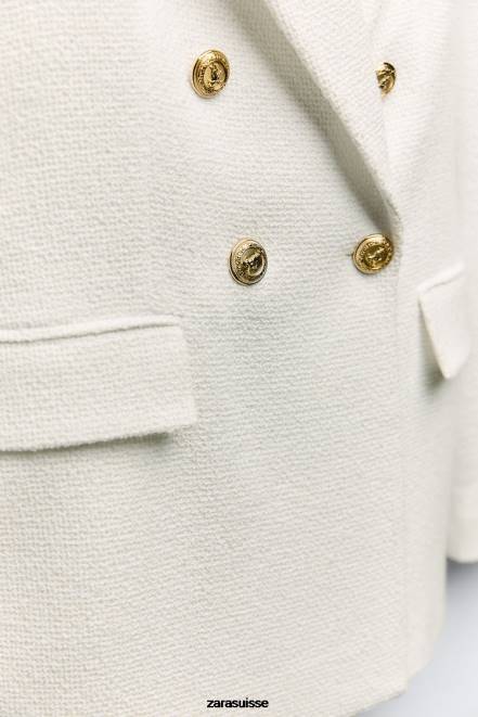 Zara vêtements P66V175 femmes veste texturée à double boutonnage blanc d'huître