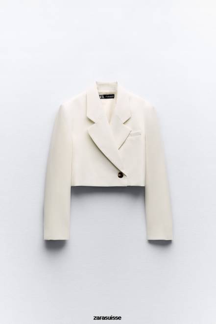 Zara vêtements P66V177 femmes blazer raccourci à double boutonnage blanc d'huître