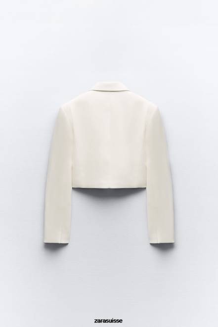 Zara vêtements P66V177 femmes blazer raccourci à double boutonnage blanc d'huître
