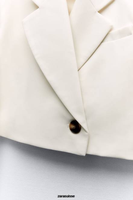 Zara vêtements P66V177 femmes blazer raccourci à double boutonnage blanc d'huître