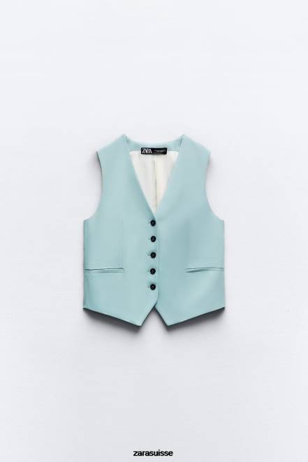 Zara vêtements P66V178 femmes gilet sur mesure bleu/acier