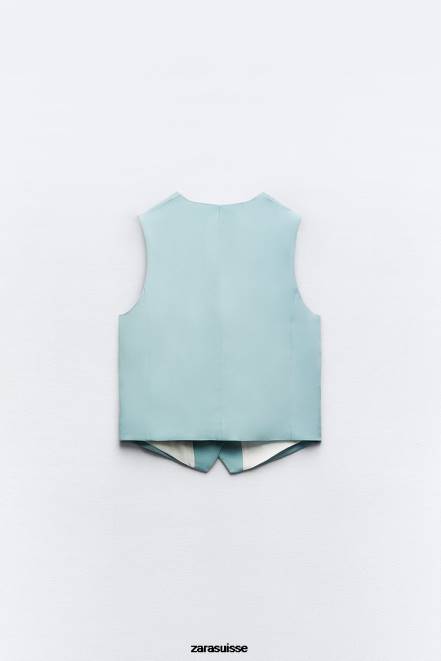 Zara vêtements P66V178 femmes gilet sur mesure bleu/acier