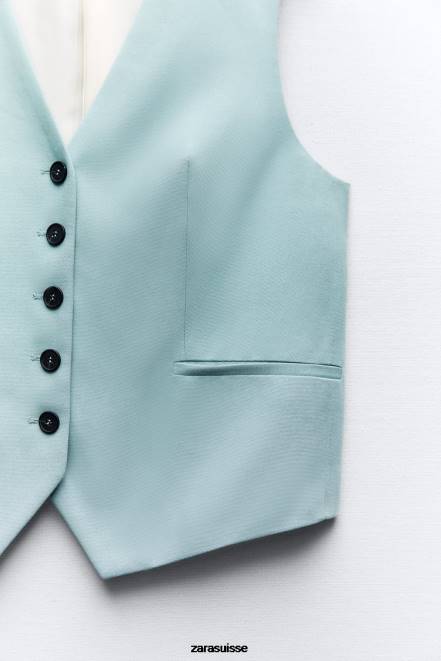 Zara vêtements P66V178 femmes gilet sur mesure bleu/acier