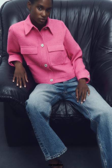 Zara vêtements P66V180 femmes blazer court texturé rose