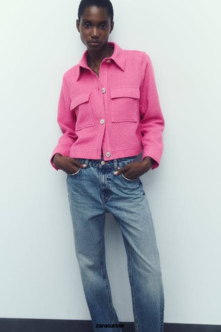Zara vêtements P66V180 femmes blazer court texturé rose