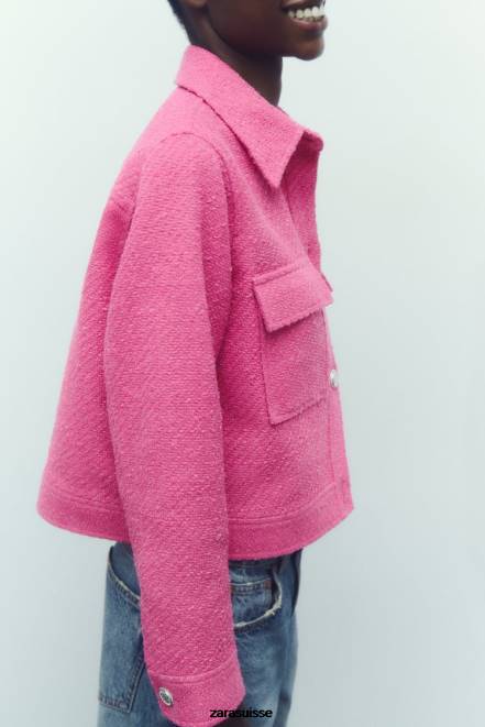 Zara vêtements P66V180 femmes blazer court texturé rose