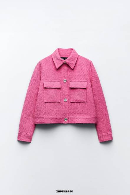 Zara vêtements P66V180 femmes blazer court texturé rose