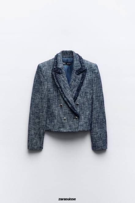 Zara vêtements P66V181 femmes blazer court texturé bleu marine