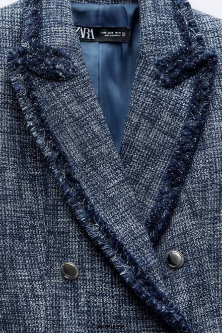 Zara vêtements P66V181 femmes blazer court texturé bleu marine