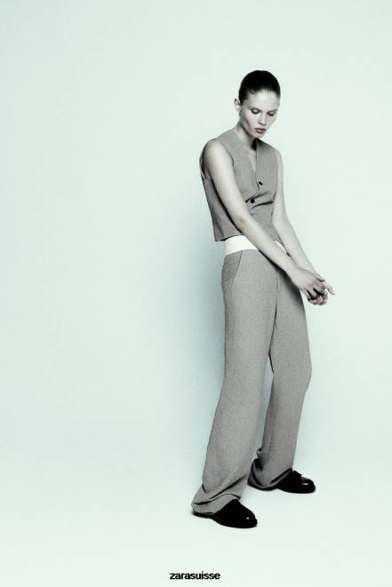 Zara vêtements P66V185 femmes gilet asymétrique croisé édition limitée gris