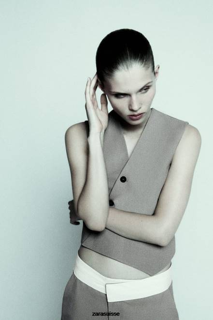 Zara vêtements P66V185 femmes gilet asymétrique croisé édition limitée gris