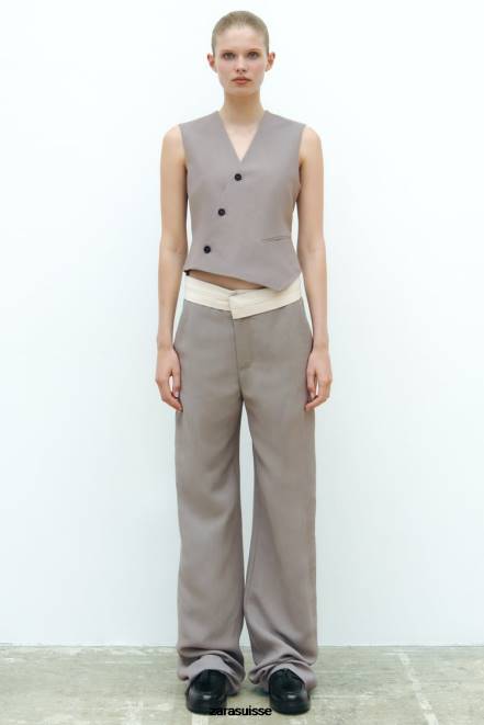 Zara vêtements P66V185 femmes gilet asymétrique croisé édition limitée gris