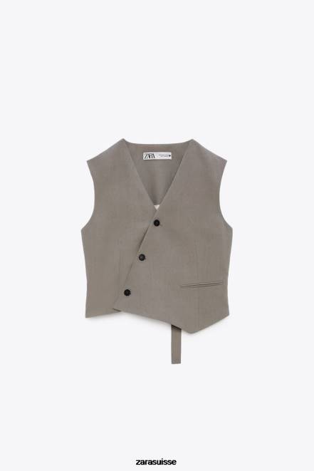 Zara vêtements P66V185 femmes gilet asymétrique croisé édition limitée gris