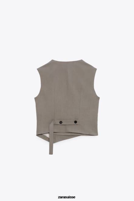 Zara vêtements P66V185 femmes gilet asymétrique croisé édition limitée gris