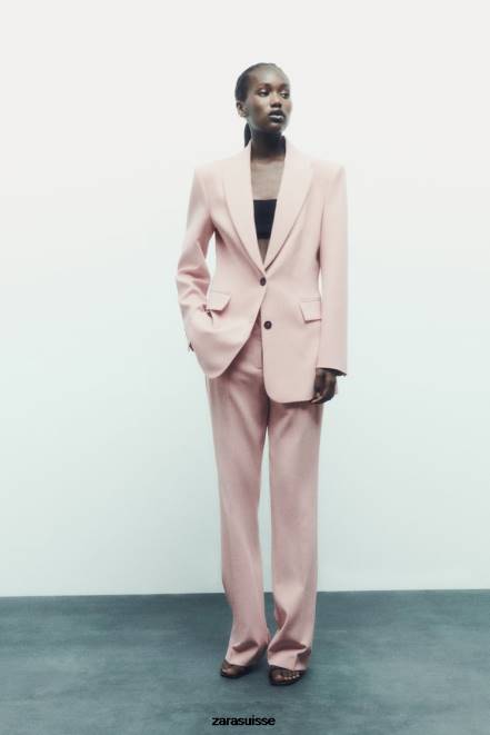 Zara vêtements P66V186 femmes blazer ajusté à coutures beige/rose
