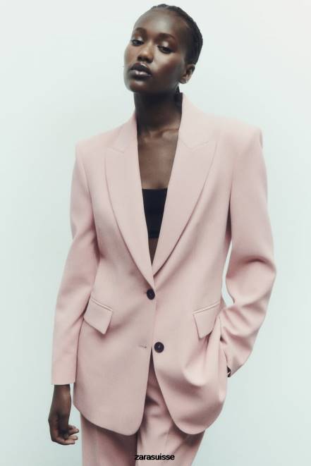 Zara vêtements P66V186 femmes blazer ajusté à coutures beige/rose
