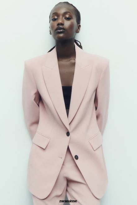 Zara vêtements P66V186 femmes blazer ajusté à coutures beige/rose
