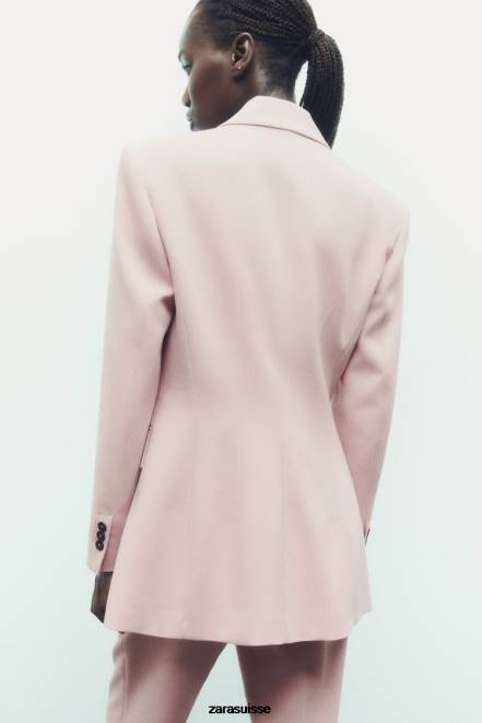 Zara vêtements P66V186 femmes blazer ajusté à coutures beige/rose