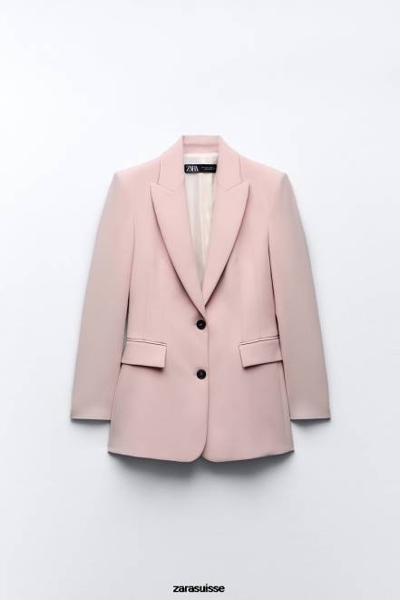 Zara vêtements P66V186 femmes blazer ajusté à coutures beige/rose