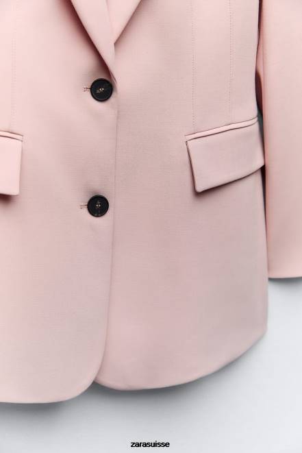 Zara vêtements P66V186 femmes blazer ajusté à coutures beige/rose