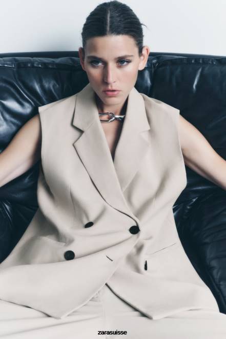 Zara vêtements P66V187 femmes gilet portefeuille sable