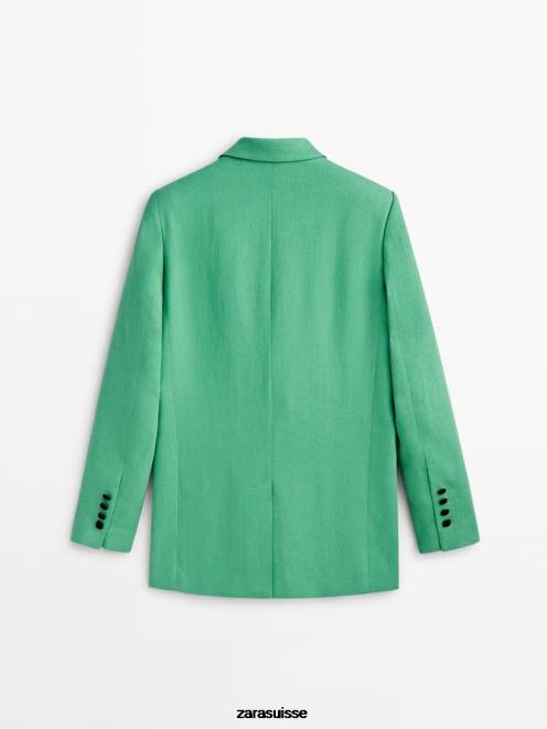 Zara vêtements P66V855 femmes blazer de costume en lin mélangé vert