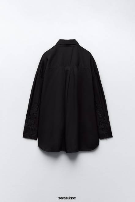 Zara vêtements P66V291 femmes chemise oversize en popeline noir