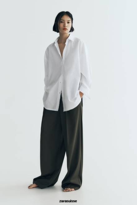 Zara vêtements P66V292 femmes chemise oversize en popeline blanc