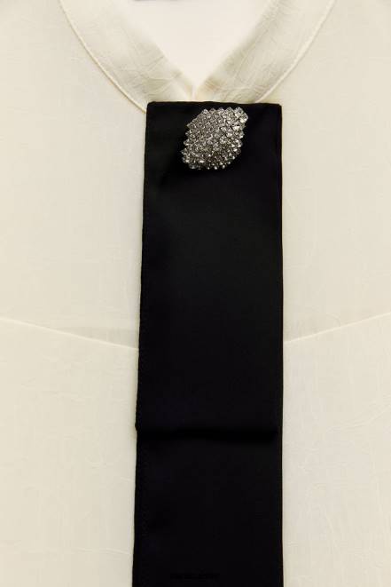 Zara vêtements P66V293 femmes chemise à cravate effet froissé écru